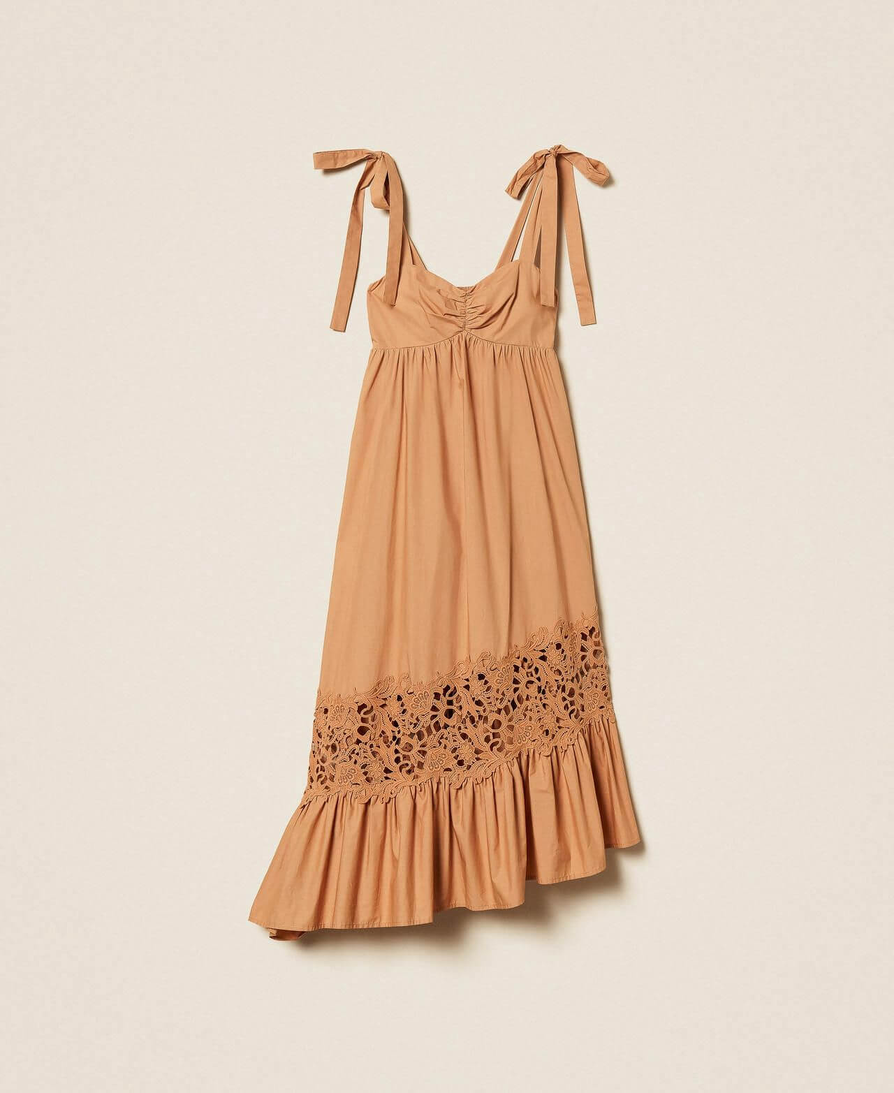 Poplin midi dress with macramé