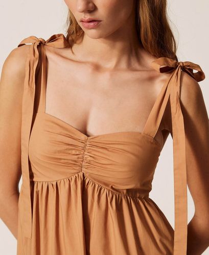 Poplin midi dress with macramé