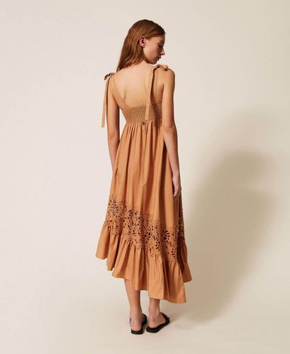 Poplin midi dress with macramé
