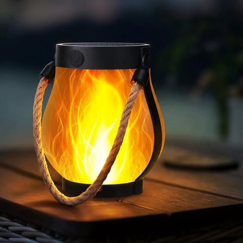 מנורת תליה סולארית עם אפקט דמוי אש וטעינת USB דגם שני