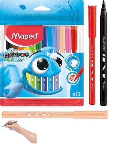 טושים דקים רחיצים 12 יח maped 