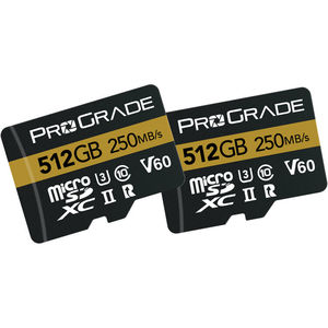 זוג כרטיסי זיכרון ProGrade 512GB micro SDXC UHS-II V60 Gold