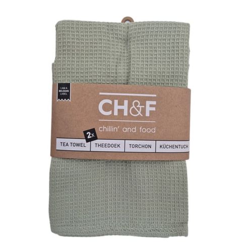 זוג מגבות מטבח וופל  100% כותנה צבע ירוק CHEF - tea towel