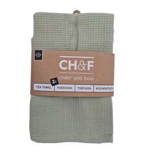 זוג מגבות מטבח וופל  100% כותנה צבע ירוק CHEF - tea towel