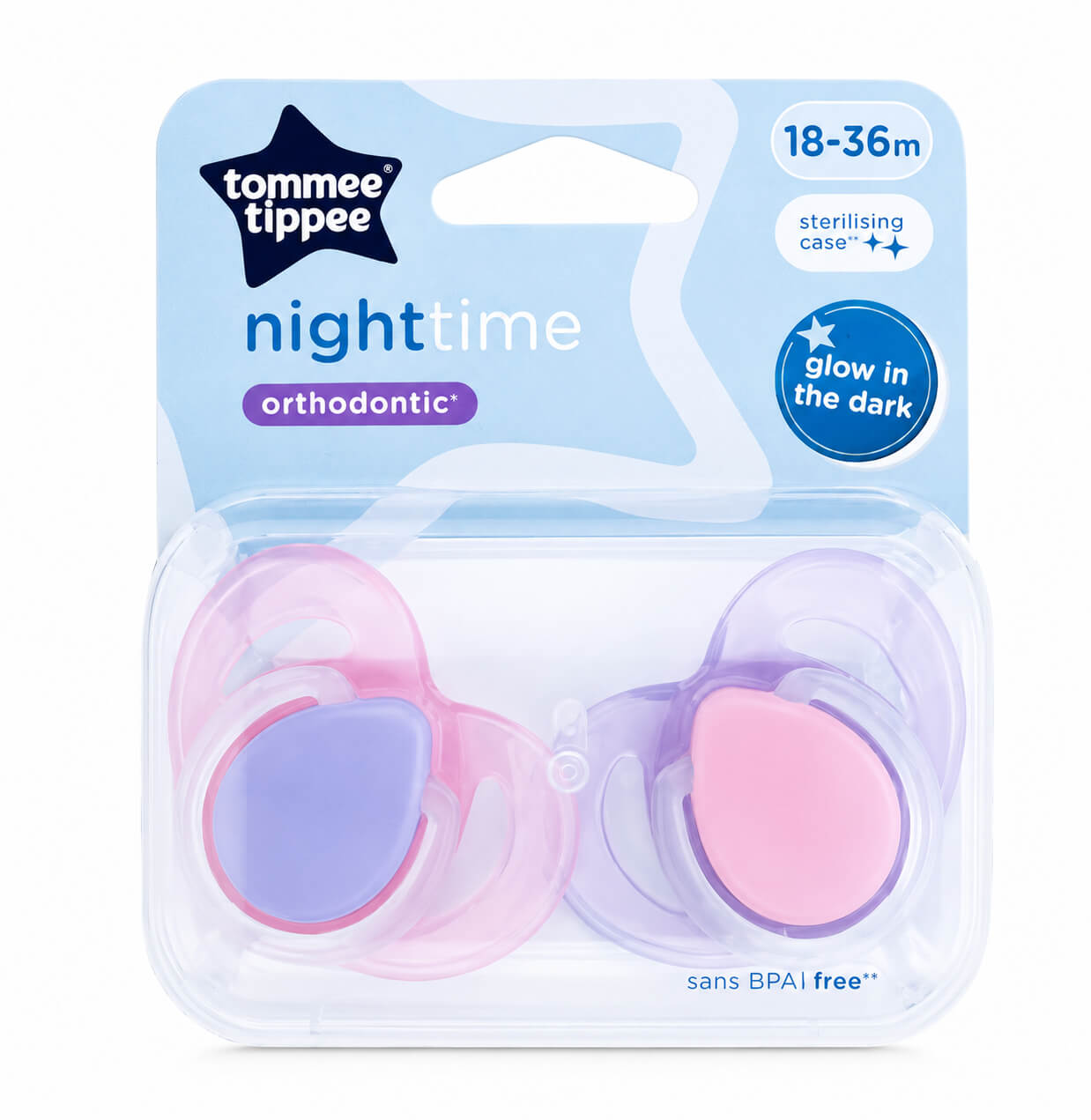 זוג מוצצים זוהרים בחושך 6-18 חודשים ורוד/סגול Tommee Tippee