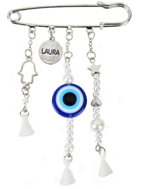 סיכת מזל לעגלת תינוק פנינים כסוף LAURA
