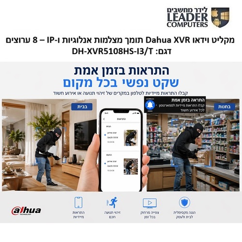 מקליט וידאו Dahua XVR תומך מצלמות IP ואנלוריות, מקליט 8 ערוצים עם AI | דגם XVR5108HS-I3/T