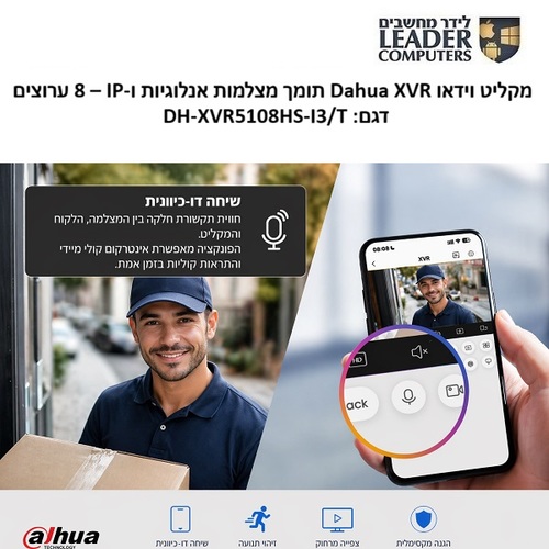 מקליט וידאו Dahua XVR תומך מצלמות IP ואנלוריות, מקליט 8 ערוצים עם AI | דגם XVR5108HS-I3/T