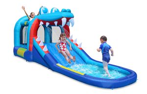מתקן מתנפח רטוב ויבש Croc Jump & Splash Park עם מגלשה ובריכה 9752