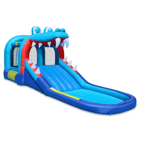מתקן מתנפח רטוב ויבש Croc Jump & Splash Park עם מגלשה ובריכה 9752