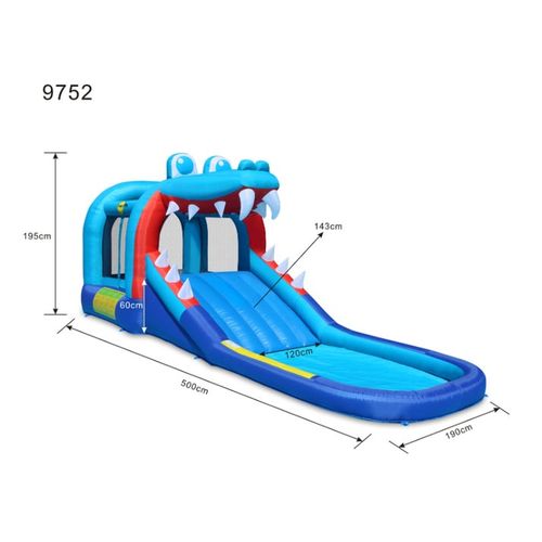 מתקן מתנפח רטוב ויבש Croc Jump & Splash Park עם מגלשה ובריכה 9752