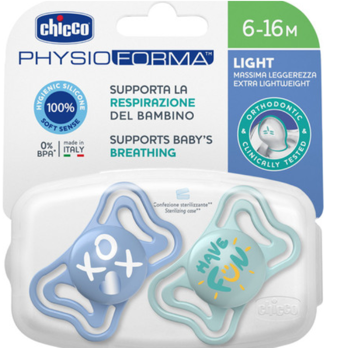 זוג מוצצי סיליקון 6-16 חודשים Chicco PhysioForma Light