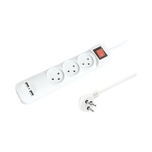  רב שקע לבן 3 שקעים + מפסק + 2X USB3.1A + כבל כ-1 מטר 