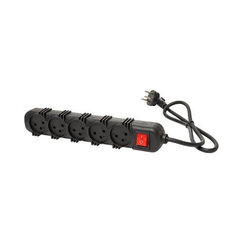  רב שקע שחור 5 שקעים + מפסק + כבל כ-1 מטר 