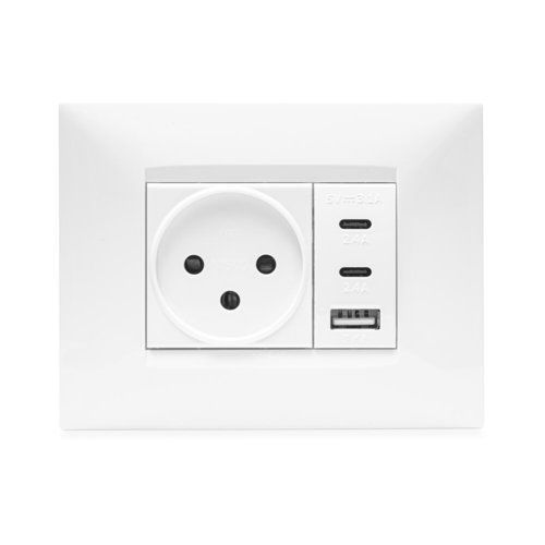  מארז טריפל USB 2C+A PD 20W, שקע ומסגרת BE לבנה 3M ניסקו סוויץ' 