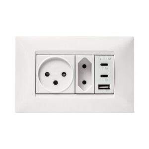  מארז טריפל USB 2C+A PD 20W, שקע, שקע דו פיני ומסגרת BE לבנה 4M ניסקו סוויץ