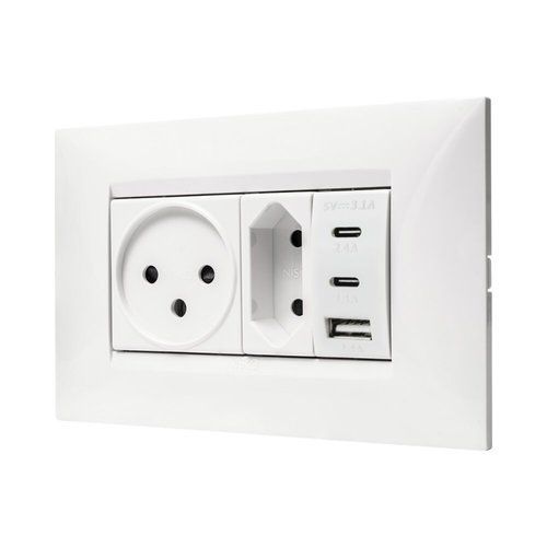  מארז טריפל USB 2C+A PD 20W, שקע, שקע דו פיני ומסגרת BE לבנה 4M ניסקו סוויץ' 