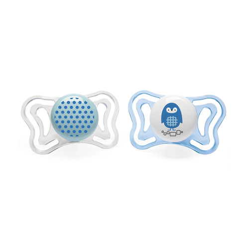 זוג מוצצי סיליקון 2-6 חודשים תכלת/לבן  Chicco PhysioForma Light 