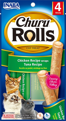 אינאבה צ'ורו Churu Rolls חטיף גלילי לחתולים במילוי קרמי – עוף וטונה