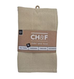 זוג מגבות מטבח וופל  100% כותנה צבע בז CHEF - tea towel
