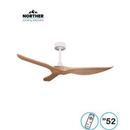 מאוורר תקרה 52" TRINITY כנפיים מעץ מלא +שלט לבן+עץ NORTHER