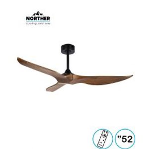 מאוורר תקרה 52" TRINITY כנפיים מעץ מלא +שלט שחור+עץ NORTHER