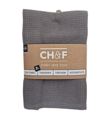 זוג מגבות מטבח וופל  100% כותנה צבע אפור כהה CHEF - tea towel