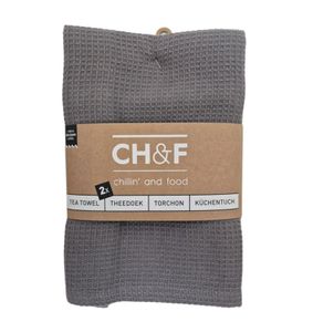 זוג מגבות מטבח וופל  100% כותנה צבע אפור כהה CHEF - tea towel