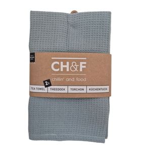 זוג מגבות מטבח וופל  100% כותנה צבע כחלחל   CHEF - tea towel