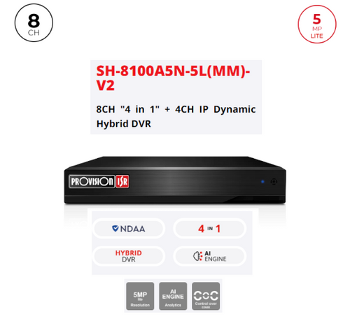 מכשיר הקלטה DVR SH-8100A5N-5L V2 8CH+4CH IP AUDIO IN/OUT 2TB