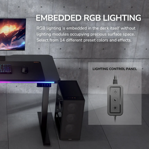 שולחן גיימינג COUGAR E-ARES 120 עם תאורת RGB מובנית ואפקטים צבעוניים