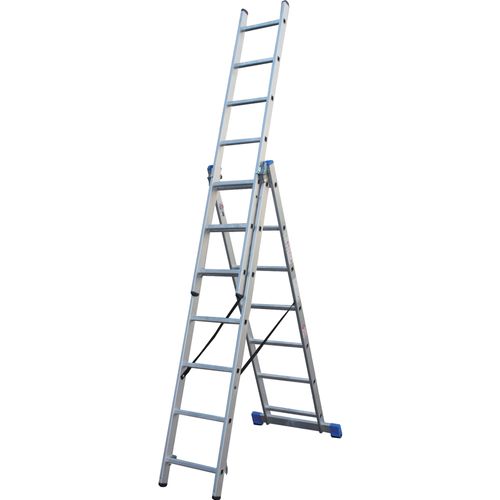 סולם אלומיניום משולב TIANGIN JINMAO דגם CE 3x8 - סולם 3 חלקים עם 8 שלבים בכל חלק, מתאים לשימוש כהארכה, מצב A ומדרגות לעבודות בגובה
