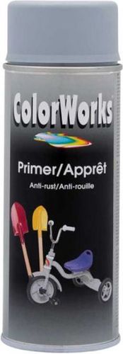 ספריי יסוד לבן Colorworks דגם M918560 במיכל תרסיס 400 מיליליטר עמיד בפני חלודה ולחות, מתאים למשטחי מתכת אלומיניום וגלוון עם הידבקות מצוינת וייבוש מהיר