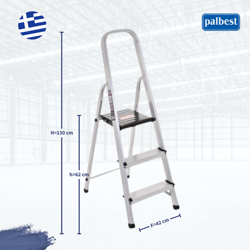 סולם אלומיניום הובי דגם H802 עם 2+1 מדרגות ופלטפורמה נעילה 25x25 ס