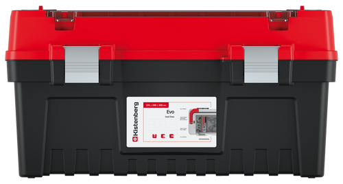 ארגז כלים EVO TOOLBOX 60 דגם KEVA6030SAL מבית KISTENBERG עם ארגונית גדולה במכסה, 7 מפרידים נשלפים, מכסה שקוף מפוליקרבונט, ידית אלומיניום ארוכה ותפסי אלומיניום עמידים לאחסון וארגון מיטבי של כלי עבודה מקצועיים