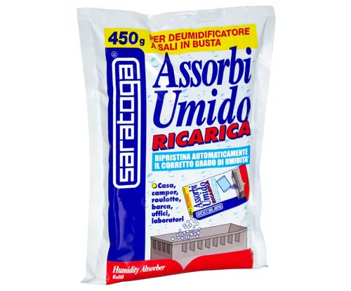 אריזת מילוי Saratoga AssorbiUmido דגם 93.612.001 כולל 3 שקיות 450 גרם - מילוי מקורי למכשיר סופח לחות עם פתיתי גביש לבנים ללא ריח וחומרים נדיפים