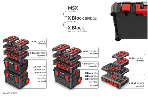 אורגנייזר KISTENBERG X BLOCK BRIDGE KXBB5540S - מיכל שקוף עם 2 קופסאות נשלפות ו-11 מחיצות לארגון מושלם של חלקים קטנים וברגים
