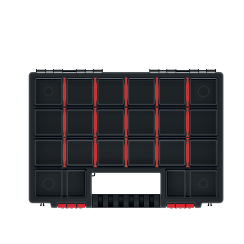 אורגינייזר NORS 14 דגם KNO35255S - קופסת ארגון פלסטיק עם מכסה שקוף, ידית ארגונומית ו-15 מחיצות נשלפות לארגון כלי עבודה וחלקים קטנים