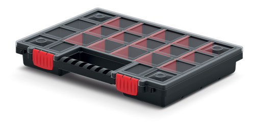אורגינייזר NORS 14 דגם KNO35255S - קופסת ארגון פלסטיק עם מכסה שקוף, ידית ארגונומית ו-15 מחיצות נשלפות לארגון כלי עבודה וחלקים קטנים
