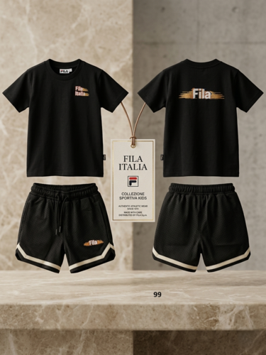 סט Fila מקורי לבנות - חולצה ומכנס רשת בעיצוב איטלקי
