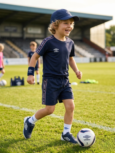 חליפת umbro איכותית לבנים - חולצה ומכנסיים קצרים בצבע כחול נייבי