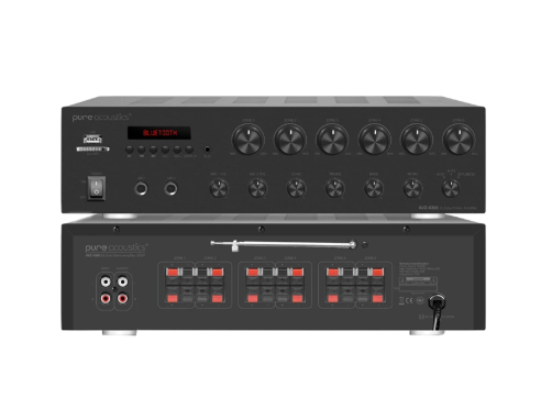 מגבר משולב מיקסר 6 אזורים ווליום לכל איזור 4ohm-8ohm התנגדות Pure Acoustics AVZ-6300 300W\Bluetooth \MP3 \2 In Mic \ FM Radio 