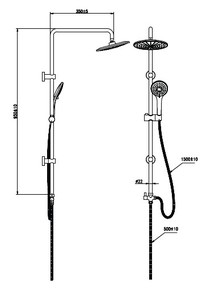 מוט פינוק רחצה VOLO - שחור מט כולל ראש גשם 25 מזלף מאחז וצינור