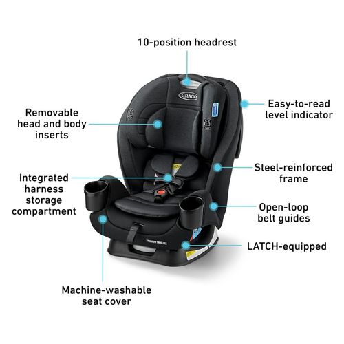כיסא בטיחות משולב בוסטר 3 ב 1 TrioGrow עם מנגנון התקנה Snuglock - צבע שחור Leland גרקו
