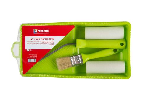 רולר 4 אינץ עם מגש החלפה ומברשת - לצבע עץ ומתכת טמבור GREEN