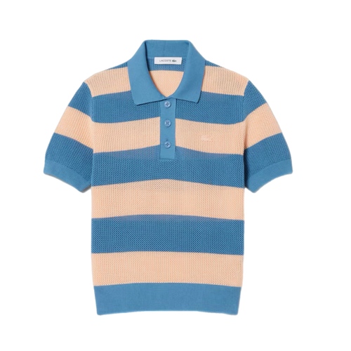 חולצה LACOSTE מידות XS-XL לנשים בדוגמת פסים אפרסק-כחול