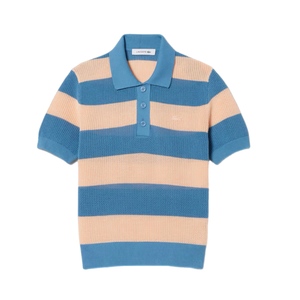חולצה LACOSTE מידות XS-XL לנשים בדוגמת פסים אפרסק-כחול
