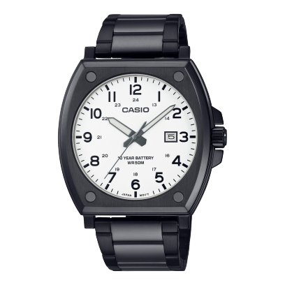 שעון גבר Casio שחור עם לוח לבן ותאריך