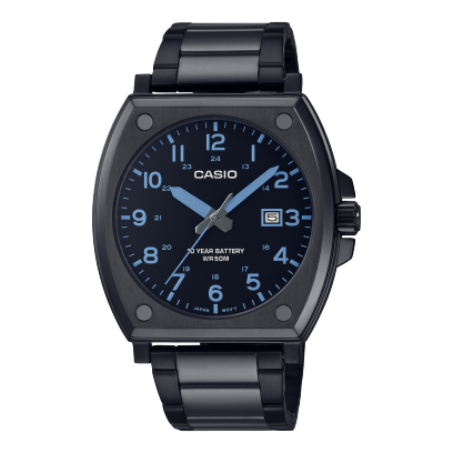 שעון גבר Casio שחור עם לוח שחור וספרות כחולות