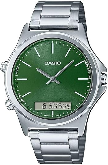 שעון גבר Casio אנלוגי-דיגיטלי כסף עם לוח ירוק